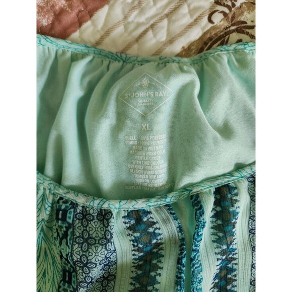 St Johns Bay Womens Boho Blouse Spring Mint Green fully lined 3/4 sleeve size XL - Picture 8 of 9